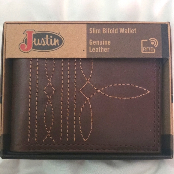 Justin Boots Dark Brown Leather Bifold Wallet - Picture 1 of 4